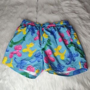 Forever 21 Men's Small Lined Swim Trunks Blue Animal Balloon Print Board Shorts